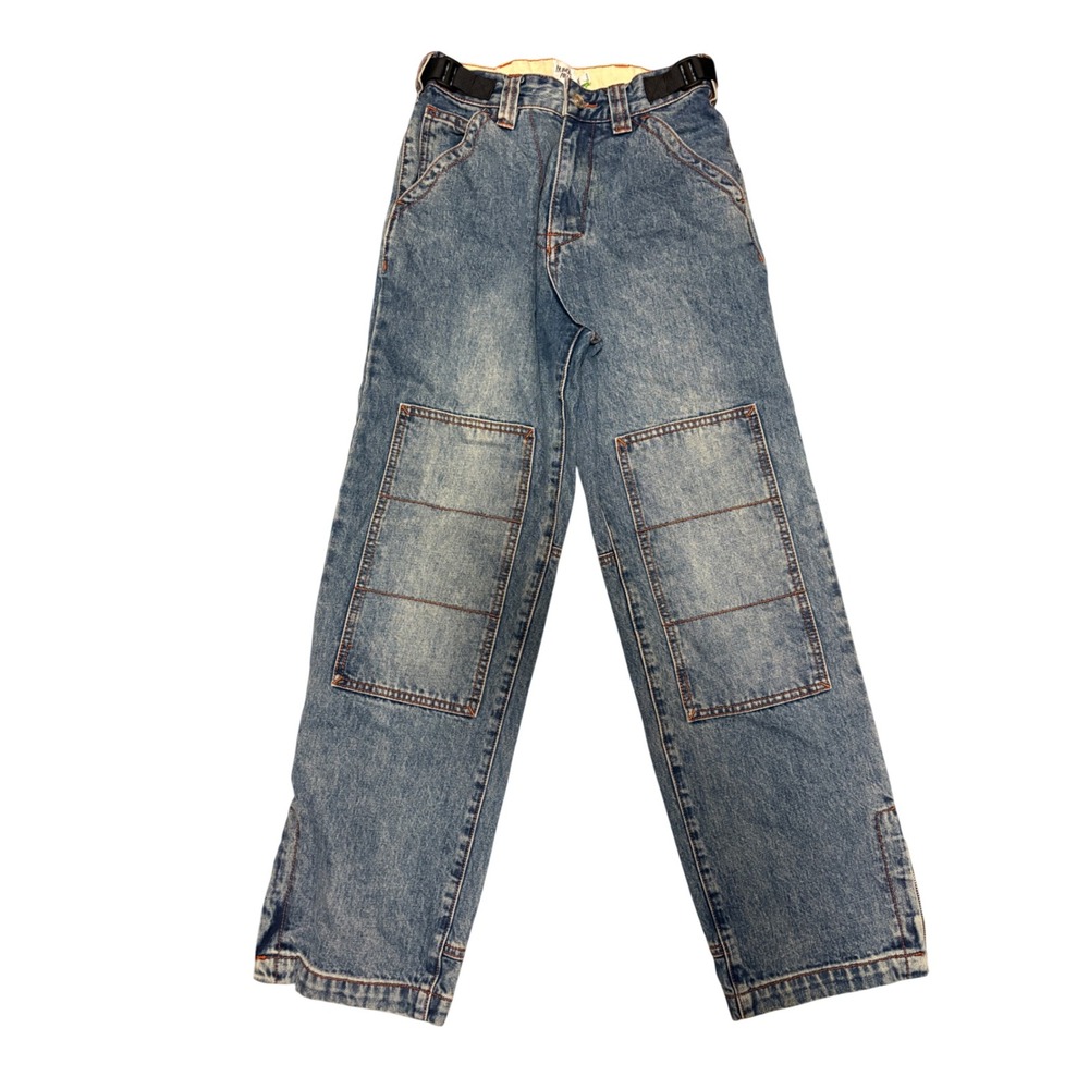 Princess Polly Double Knee Utility Jeans Straight Leg Adjustable Waist US 4